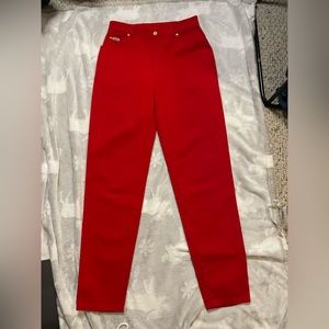 Escada Cherry Red Staight Leg Cotton High Waisted Mom Jeans Made in Italy